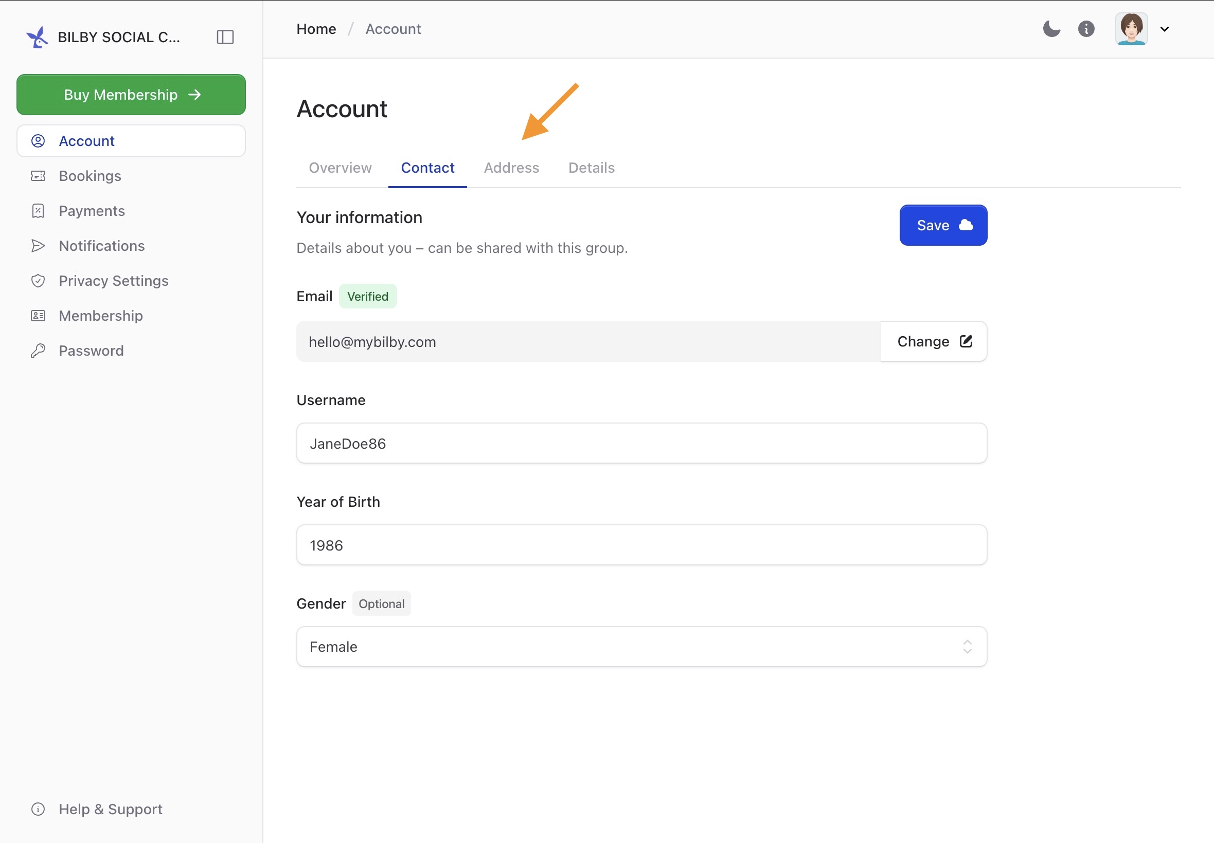 Account details screenshot