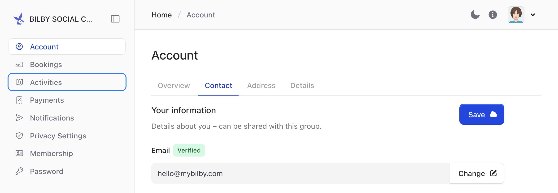 Activity menu button screenshot