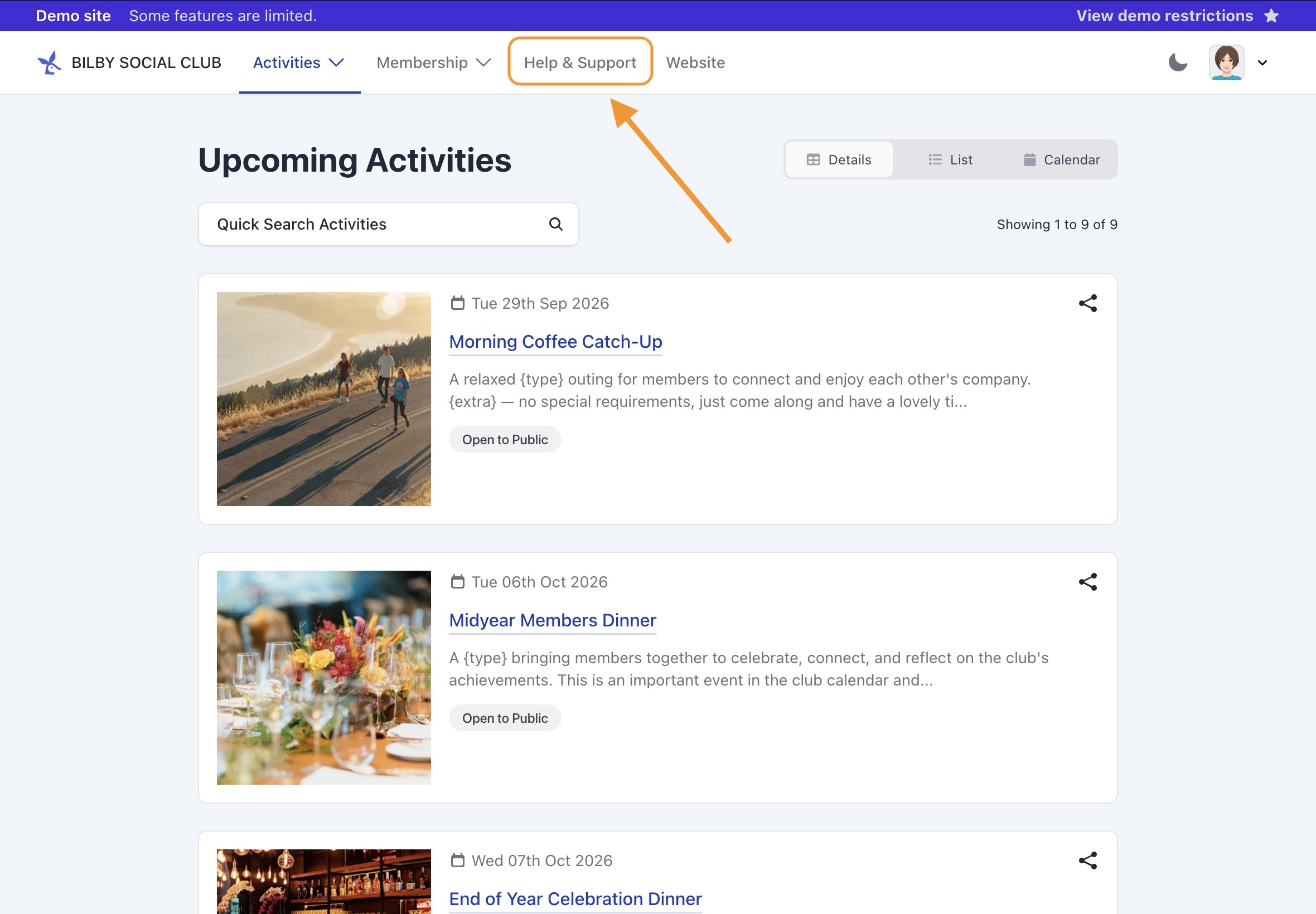 Help and Support button on the main navigation