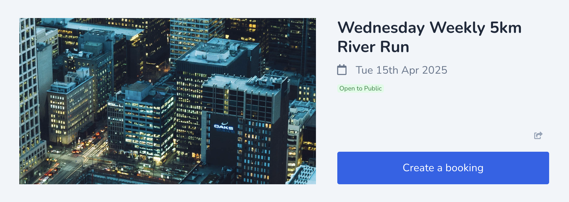 Screenshot of Bilby create a booking public page